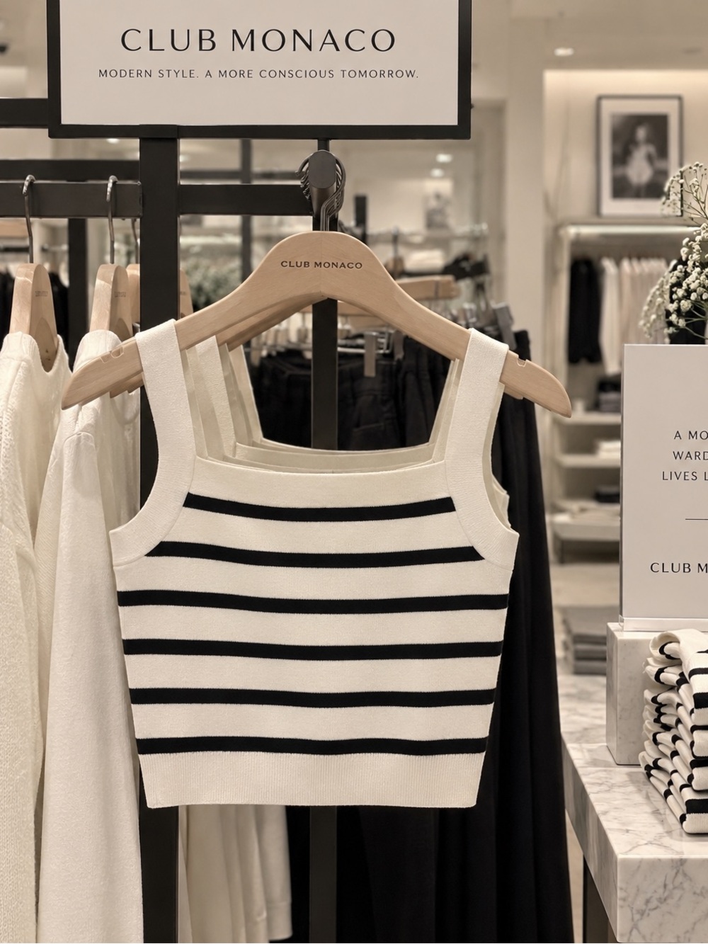 Club Monaco Black & Cream Striped Square-Neck Tank